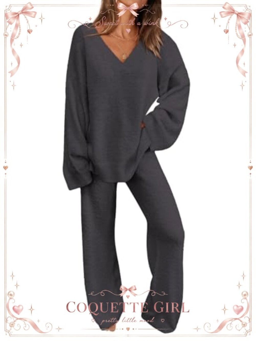 Fuzzy Sweater Lounge Set 2 Piece Pullover High Waist Wide Leg Pajama Set